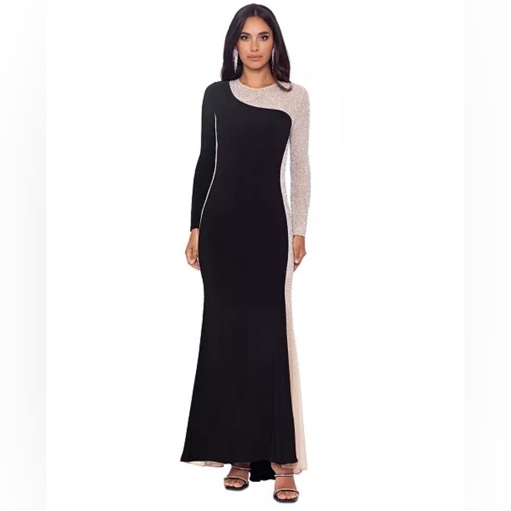 Xscape Caviar Crystal Embellished Jersey Gown Dress